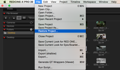 Select Restore Project